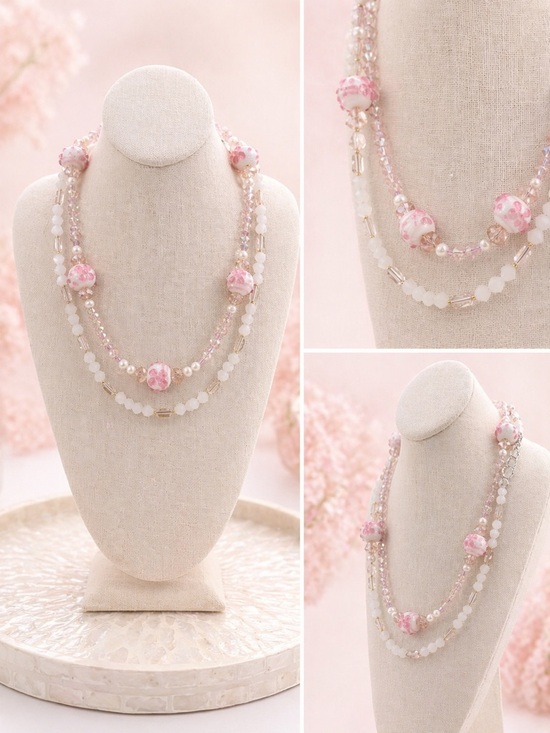 Jewelry - Artisan Made Double Strand Wedding Cake Glass Necklace